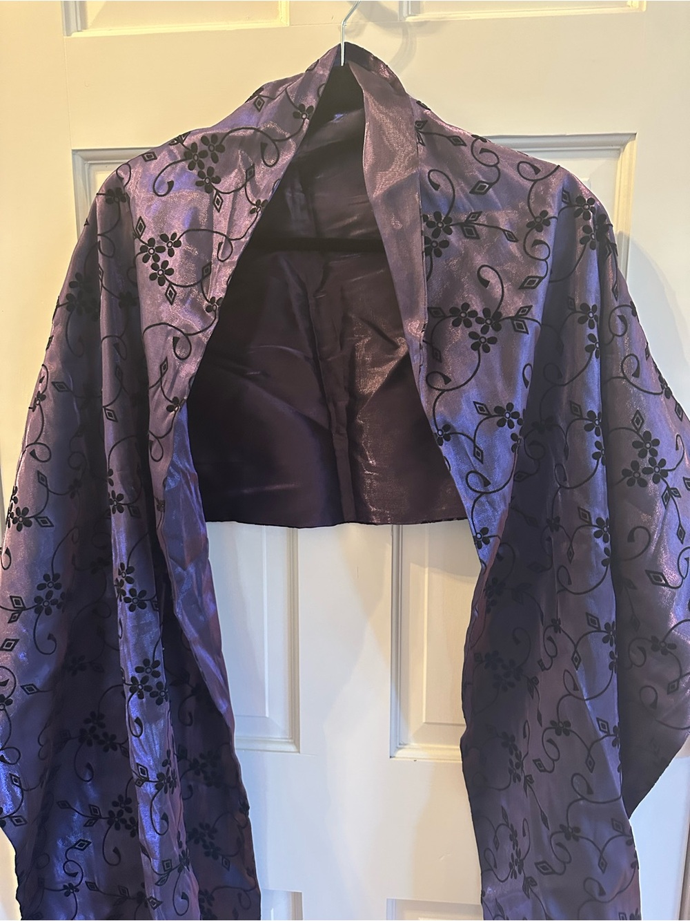 Purple Floral Satin Shawl Wrap